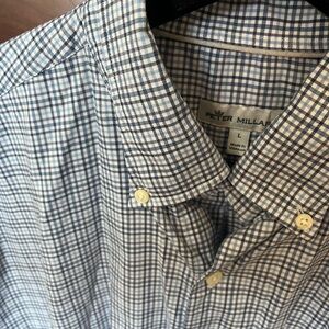 Peter Millar Navy and White Plaid Shirt